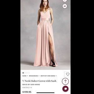 Vera Wang V Neck Halter Gown with Sash - Blush